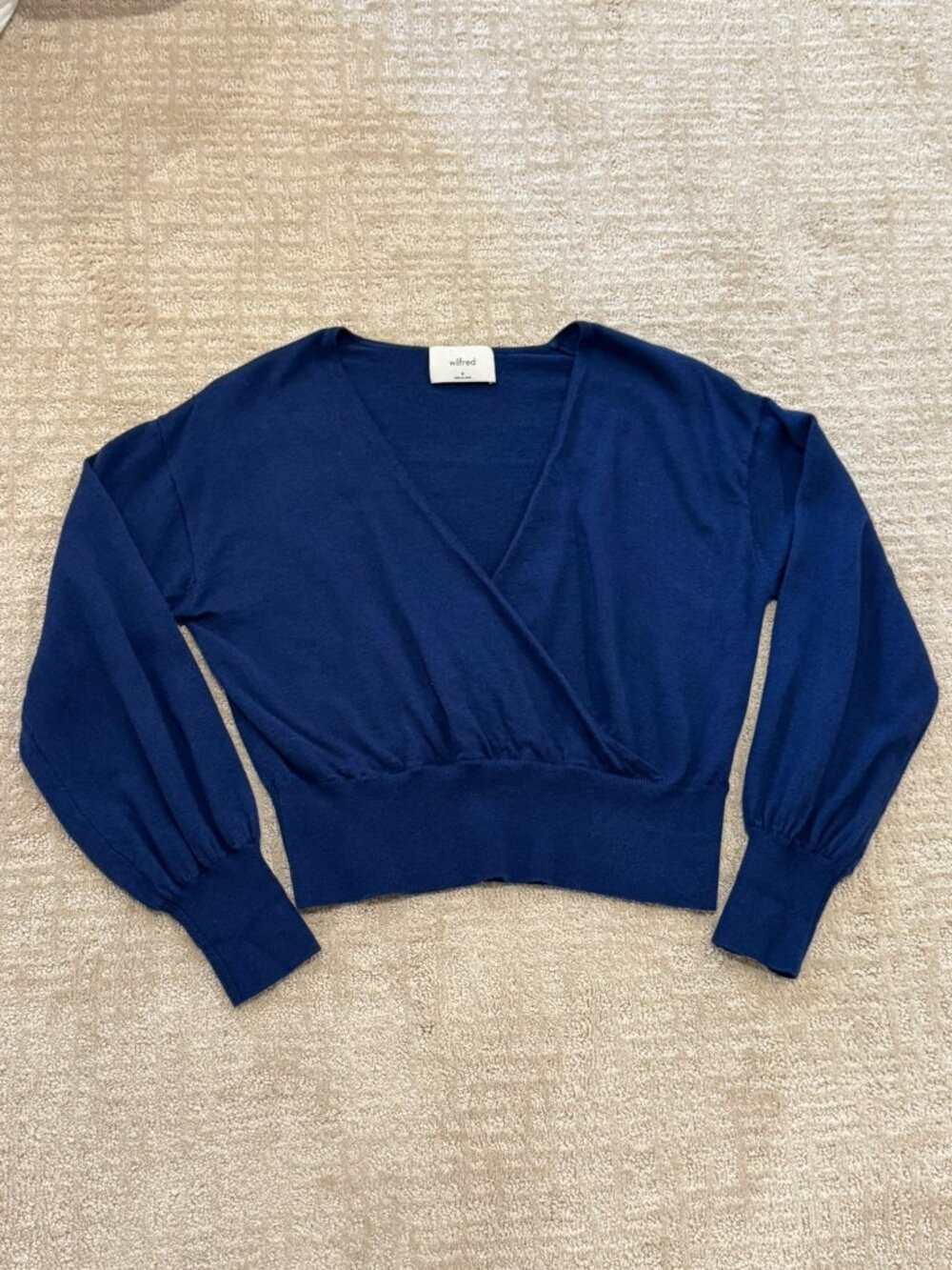 Aritzia Navy Blue V-Neck Wrap Sweater